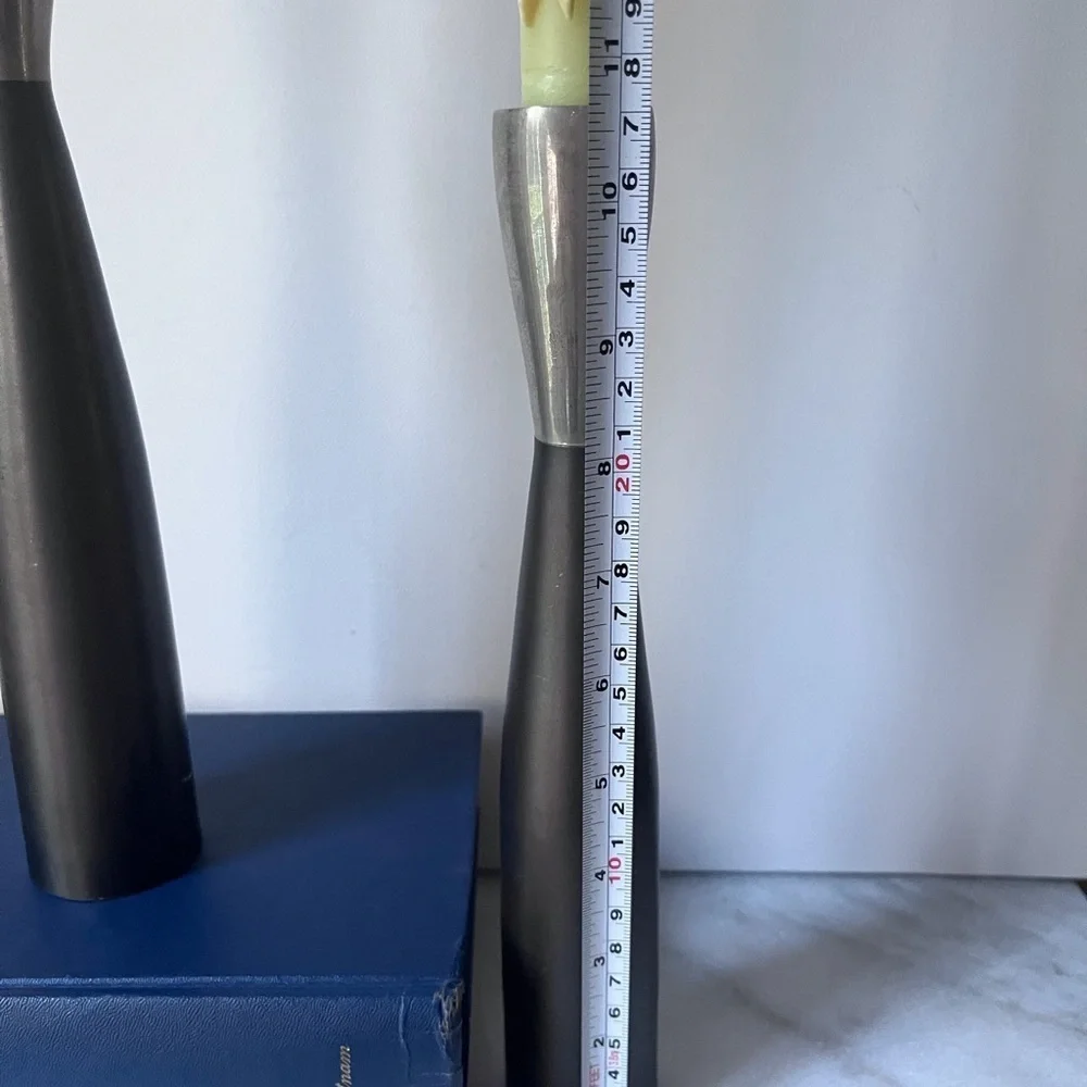 Crate & Barrel Chrome & Nickel Brutalist MCM Style Candle Holders Set Of 2